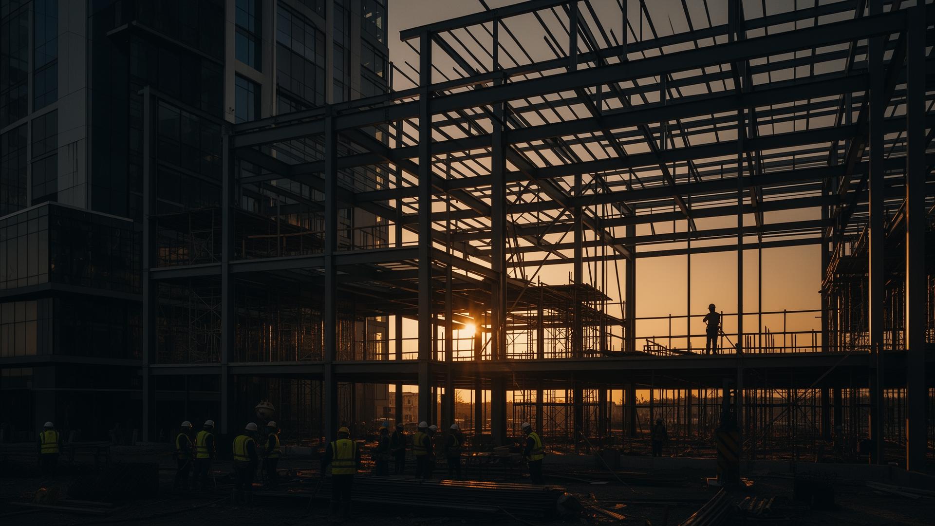 Construction site at golden hour